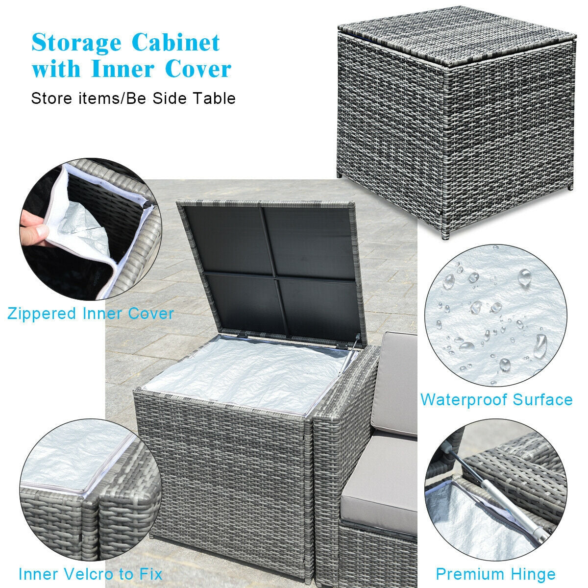 8-Piece Rattan Sofa Set with Storage Table - Gray & Turquoise