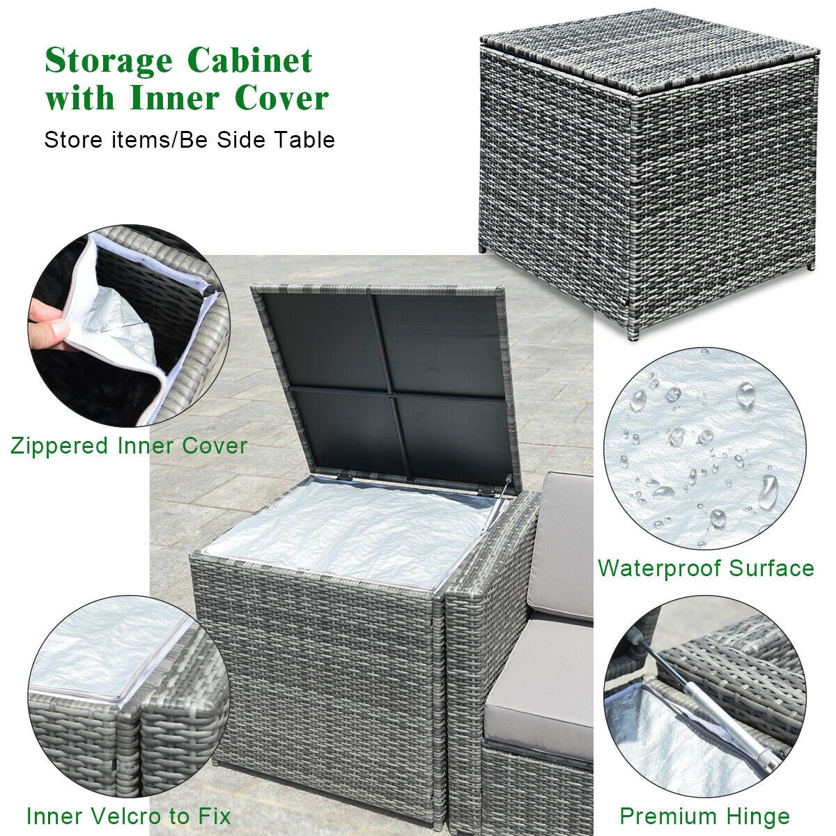 8-Piece Rattan Sofa Set with Storage Table - Gray Rattan, Black