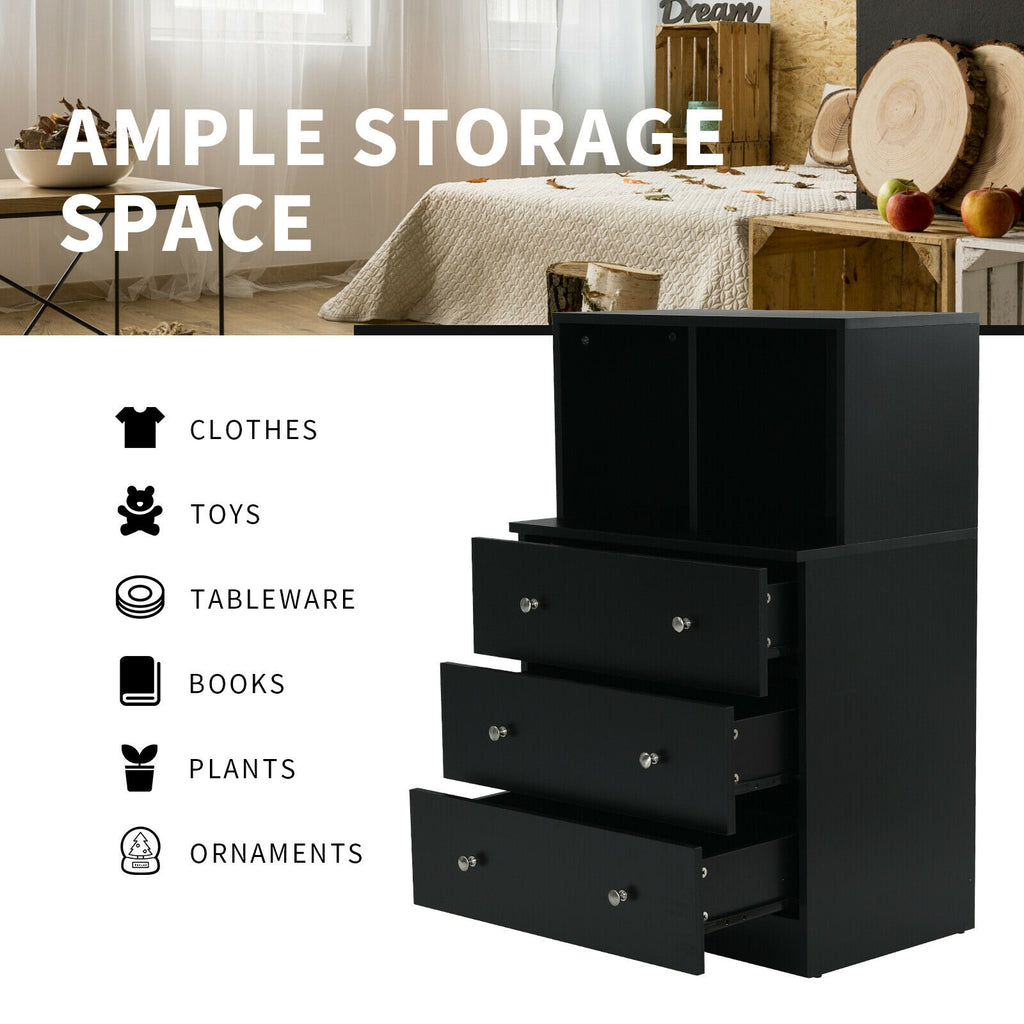 3 Drawer Dresser with Cubbies Storage Chest - Black