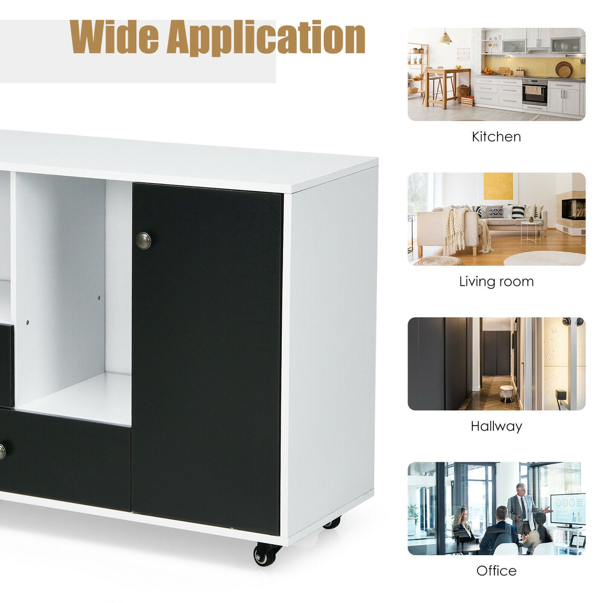 Lateral Mobile Filing Cabinet 2-Drawer - Round Knob Black