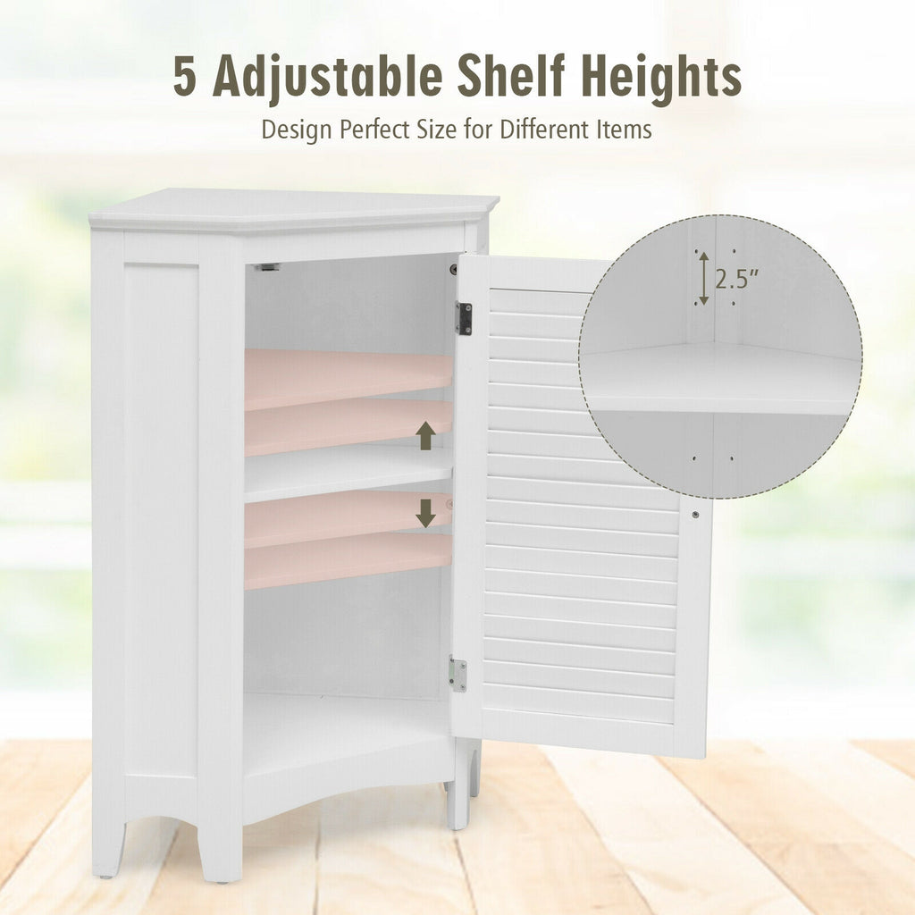 Corner Storage Cabinet with Shutter Door - White