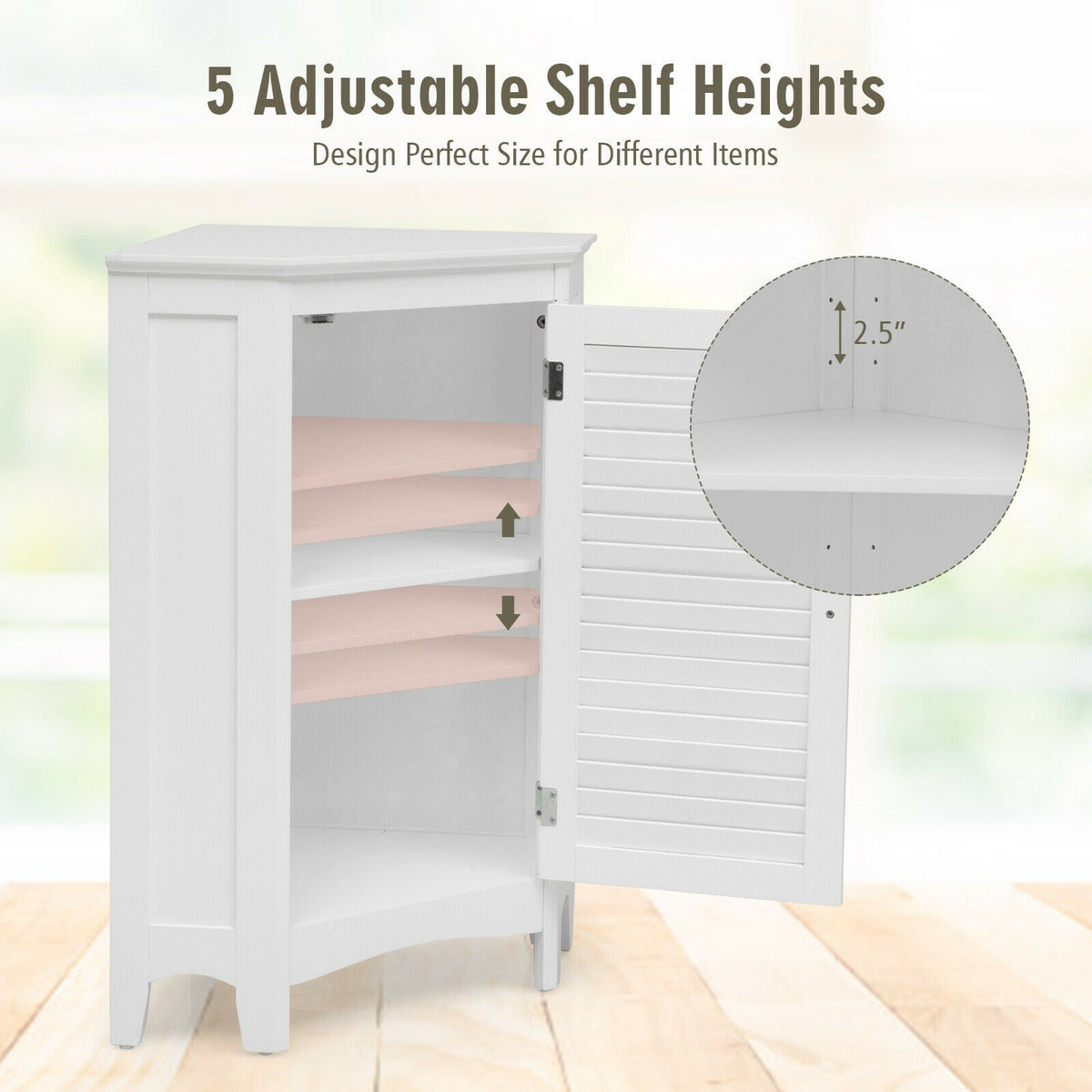 Corner Storage Cabinet with Shutter Door - White