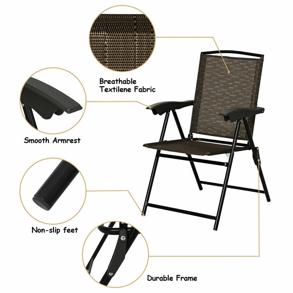 2 Pieces Folding Sling Chairs with Smooth Armrests and Adjustable