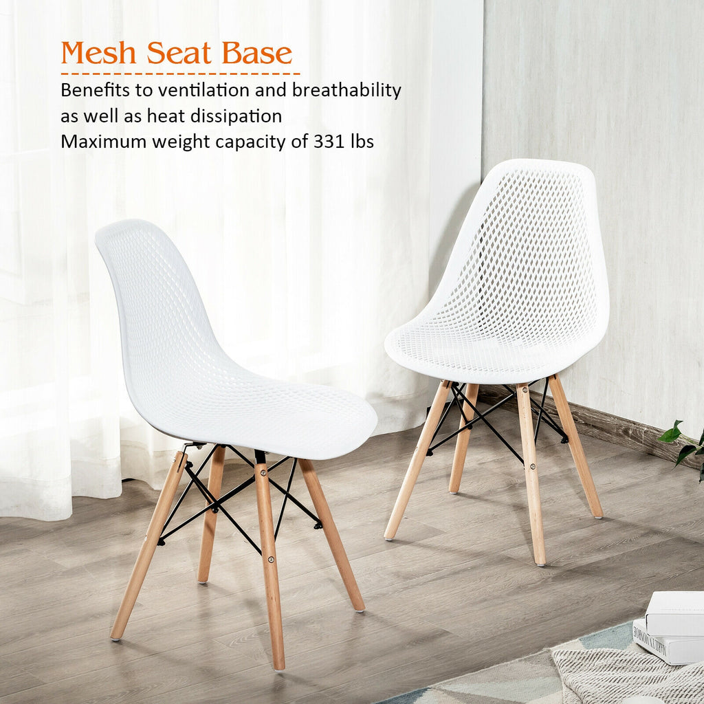 Modern Plastic Hollow Chair Set 4-Pack with Wood Legs - White