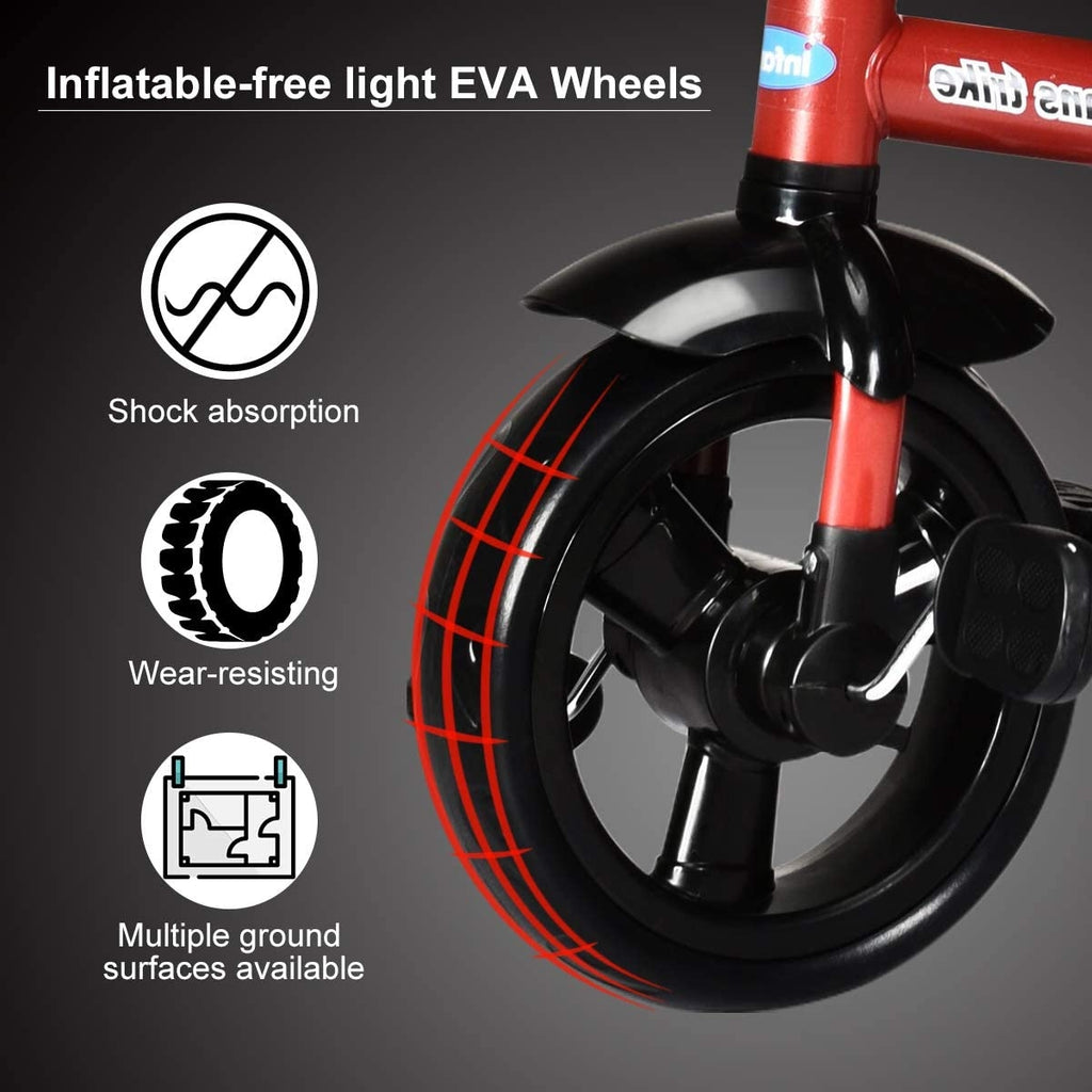 Kids Tricycle with Adjustable Push Handle - Red Safety & Comfort Features