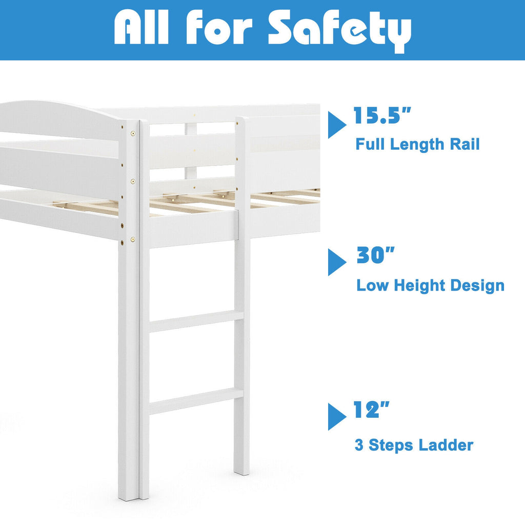Twin Loft Bed with Guardrail and Ladder, White