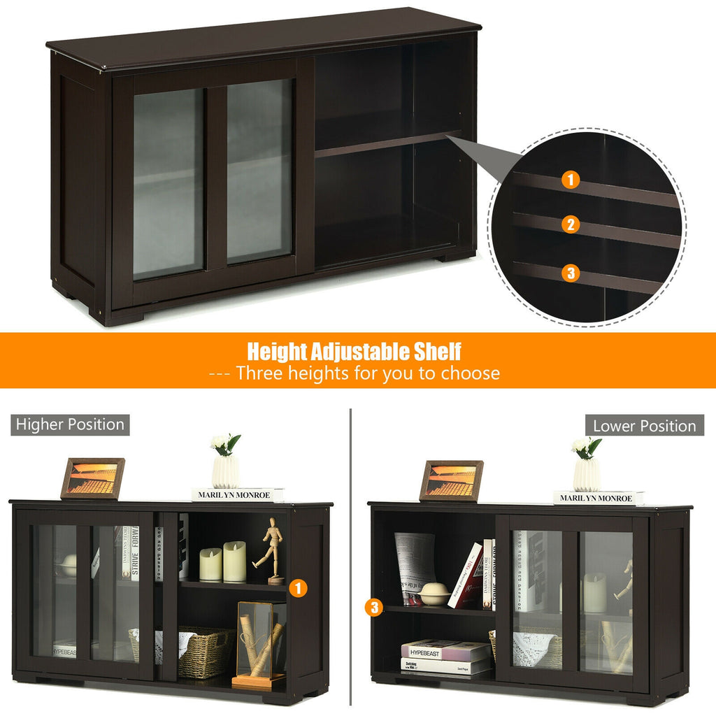 Sideboard Buffet Storage Cabinet Sliding Glass Door - Brown