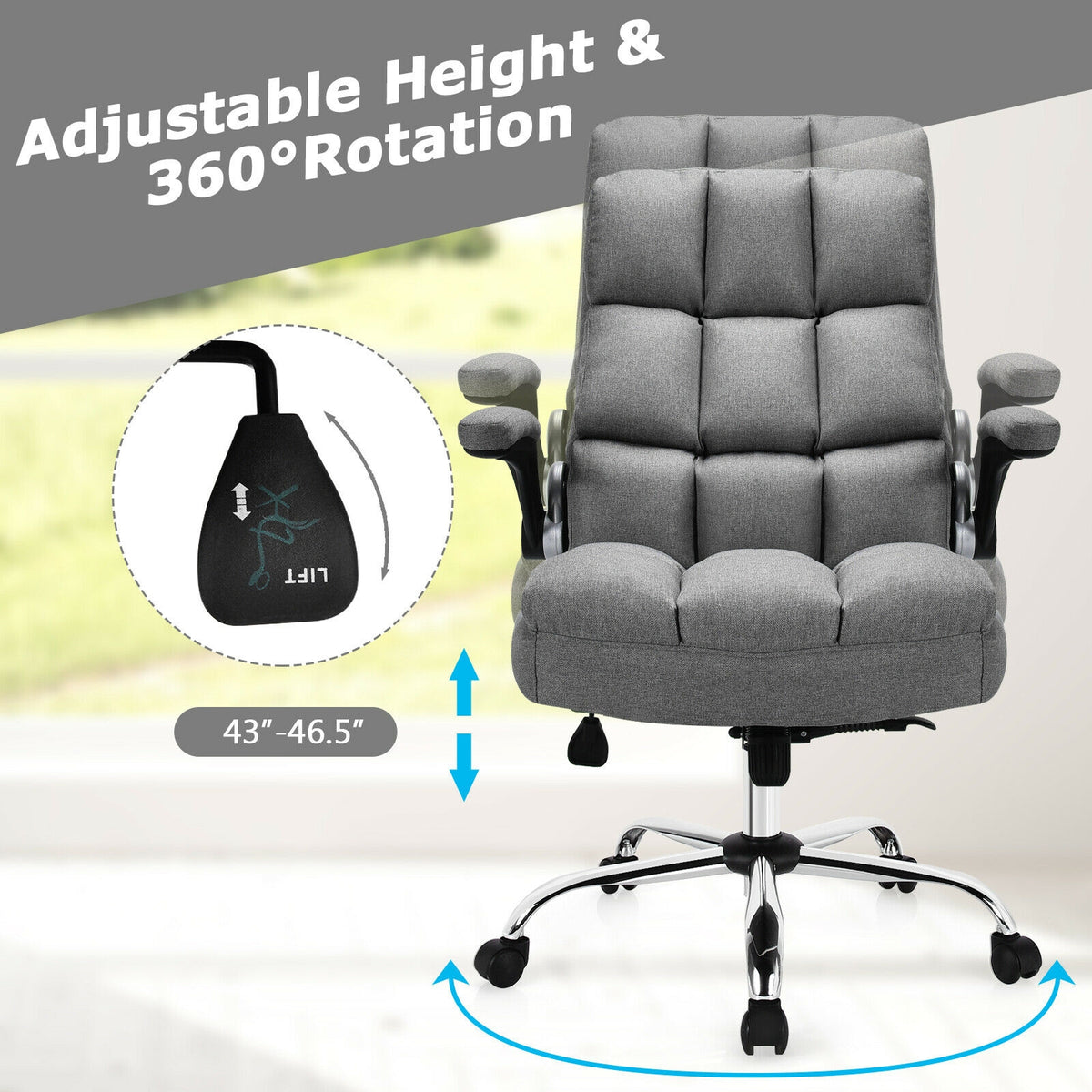 Adjustable Swivel Office Chair with High Back and Flip-up Arm for Home