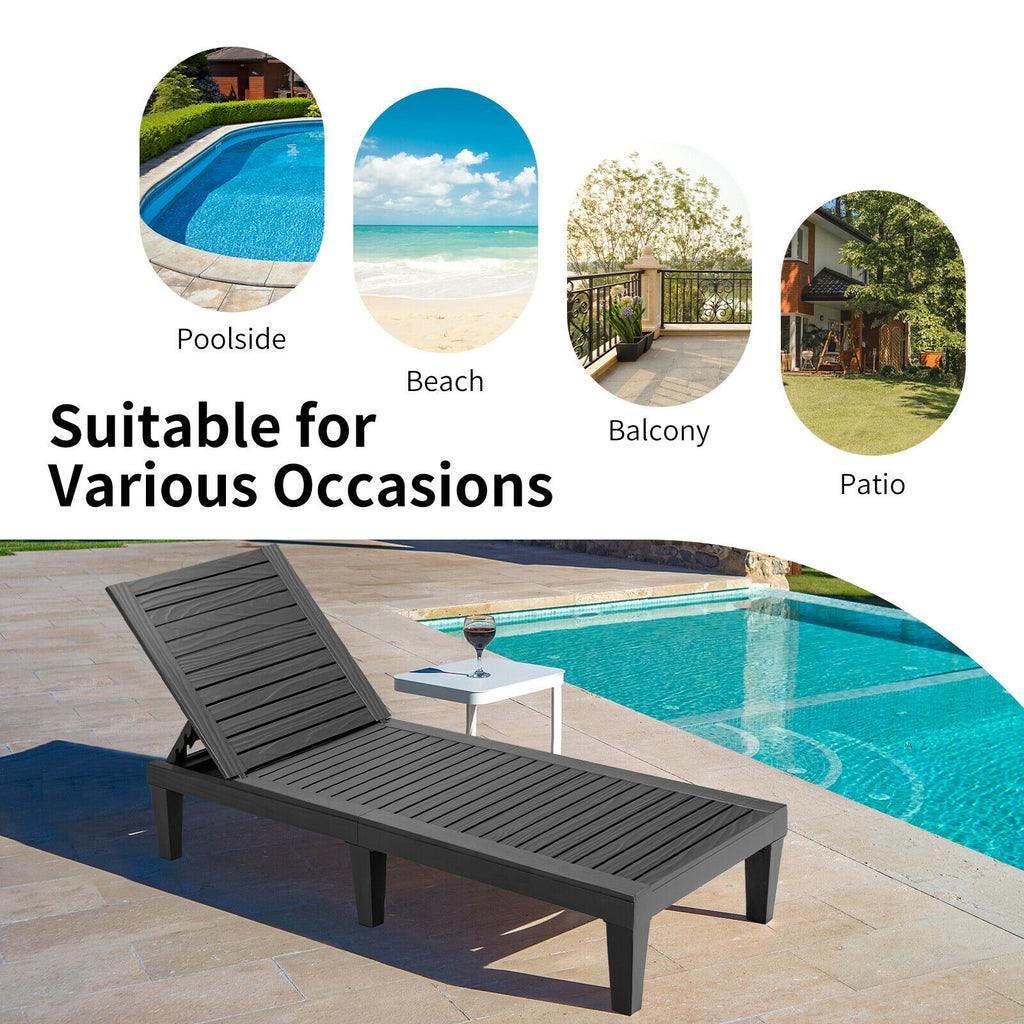 Outdoor Chaise Lounge Chair 5-Position Adjustable Backrest - Black