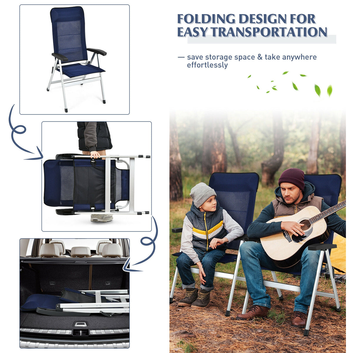 Outdoor Patio Dining Chair with Adjustable Backrest - Blue
