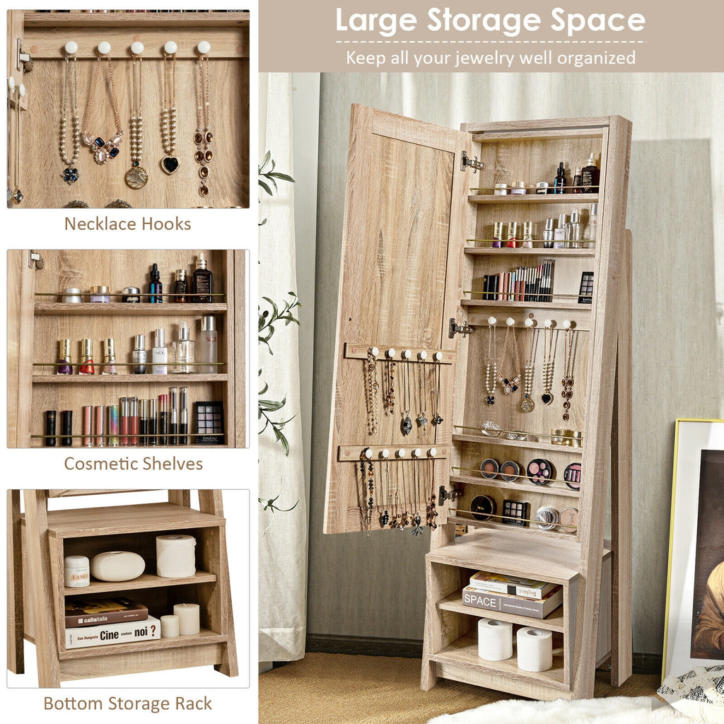 Wooden Jewelry & Cosmetics Storage Cabinet with Mirror