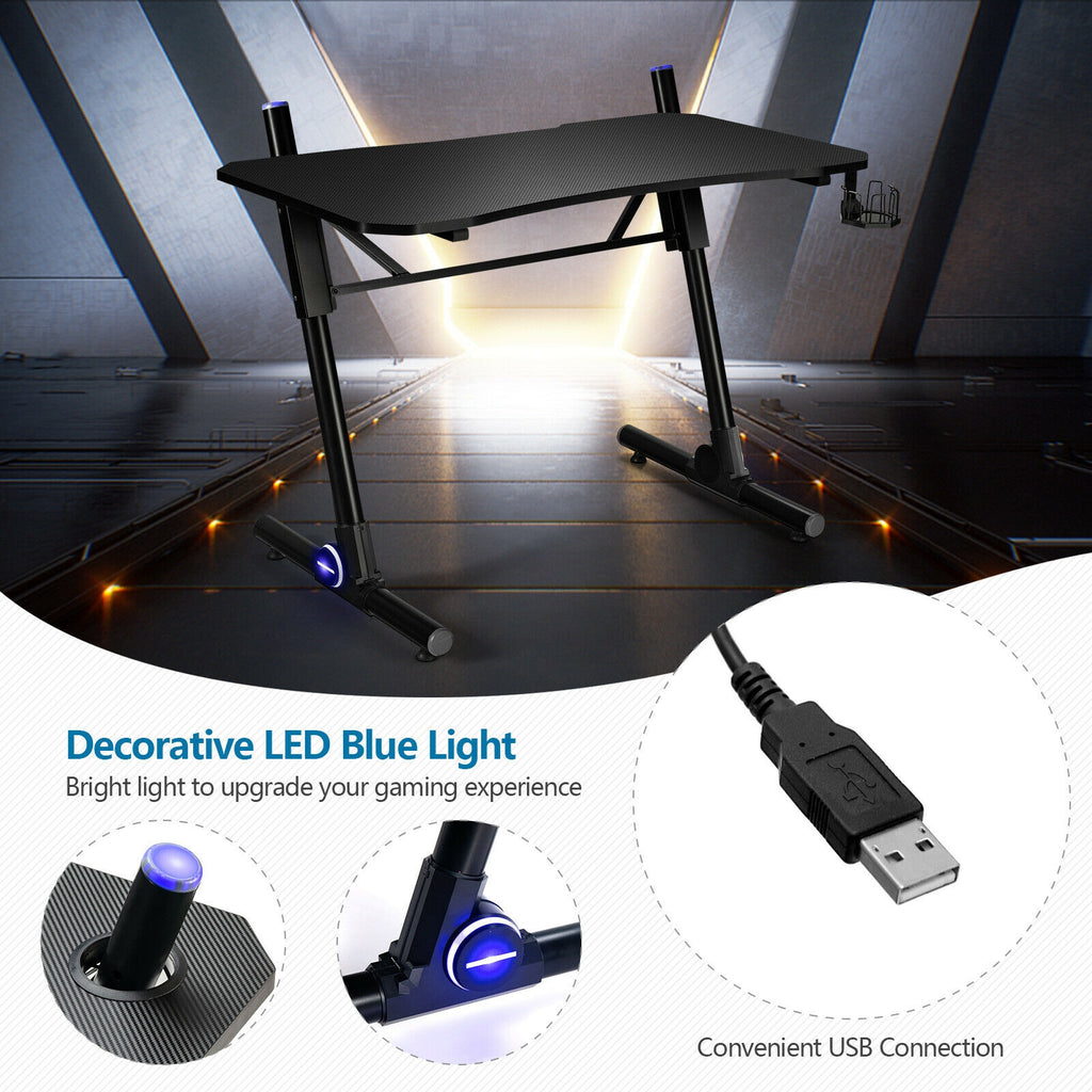 43.5" Height Adjustable Gaming Desk with Blue LED Lights