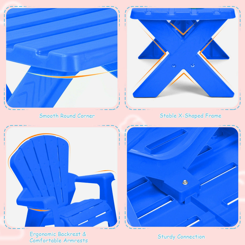 Blue 3-Piece Children's Plastic Play Table and Chair Set