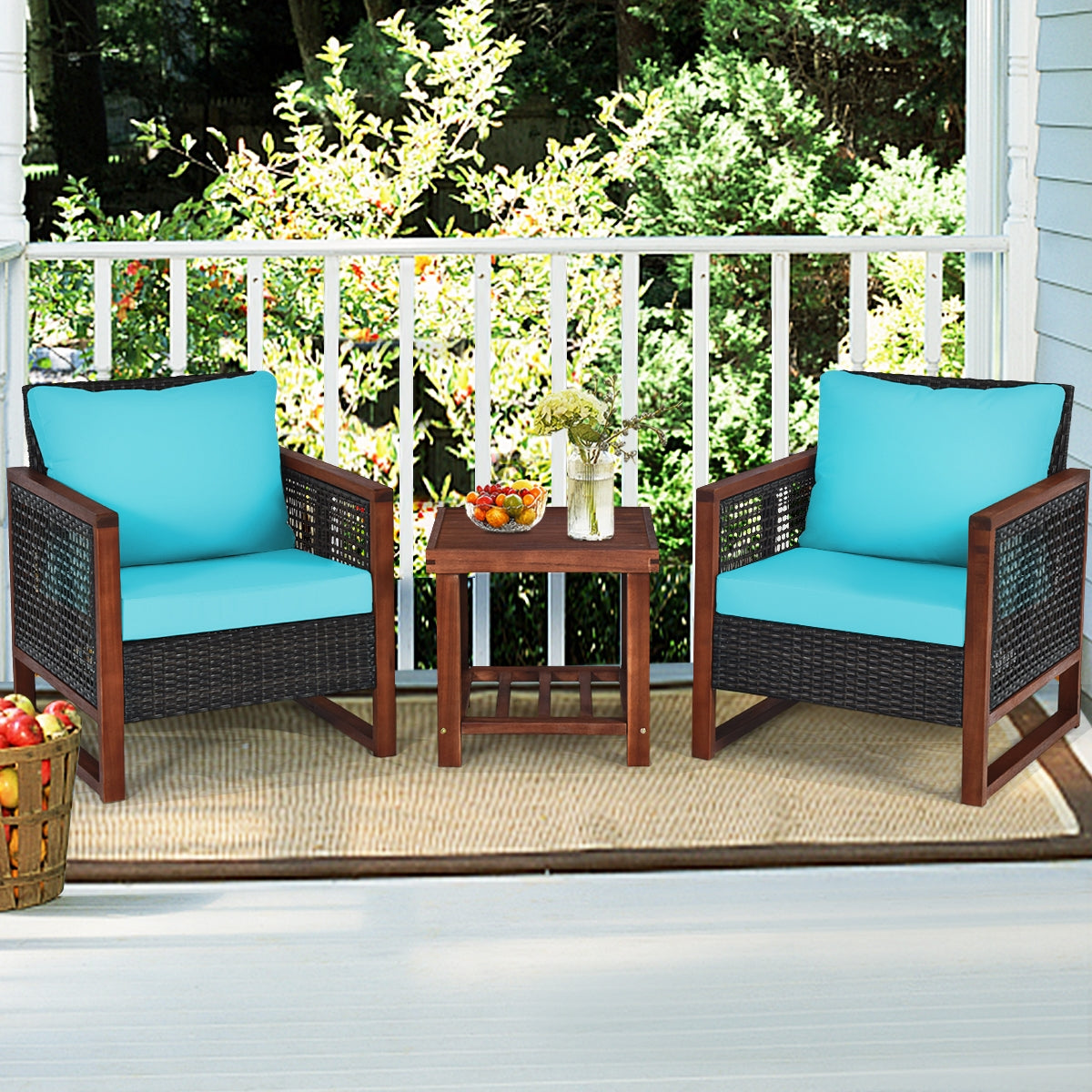 3 Pieces Acacia Wood Patio Furniture Set with Coffee Table