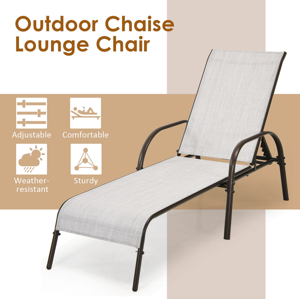 Outdoor Patio Lounge Chair Chaise - Gray, 2 Pieces