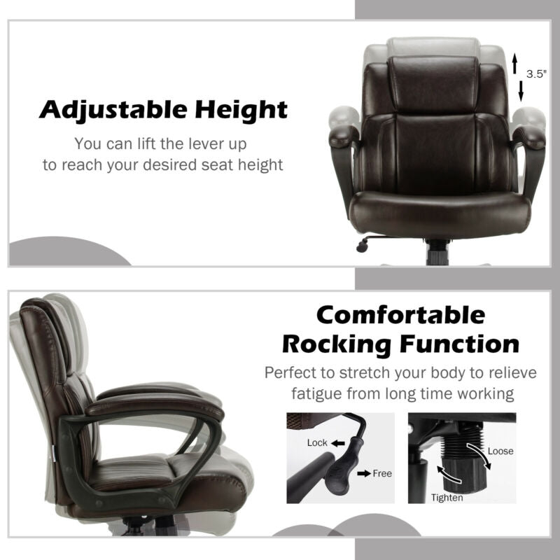 Adjustable Leather Executive Office Chair Computer Desk with Armrest
