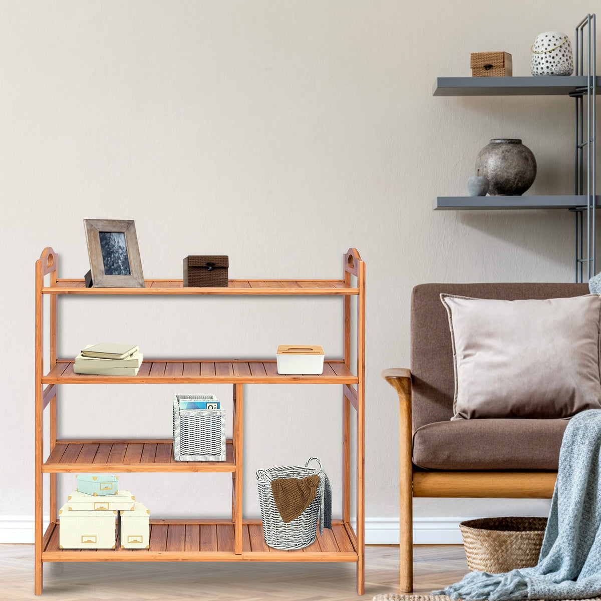 4 Tier Bamboo Shoe Rack Storage Organizer