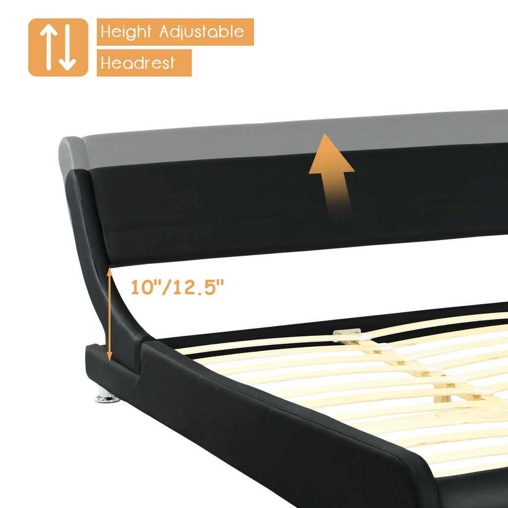 Full Size Platform Bed with Adjustable Headboard - Black Faux Leather