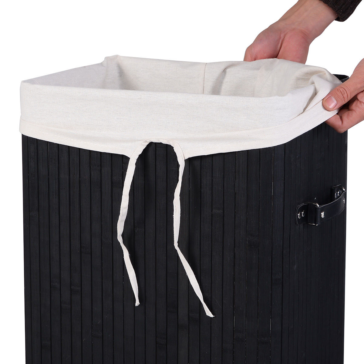 19 Gal Rectangle Laundry Basket Bamboo Clothes Hamper with Handles