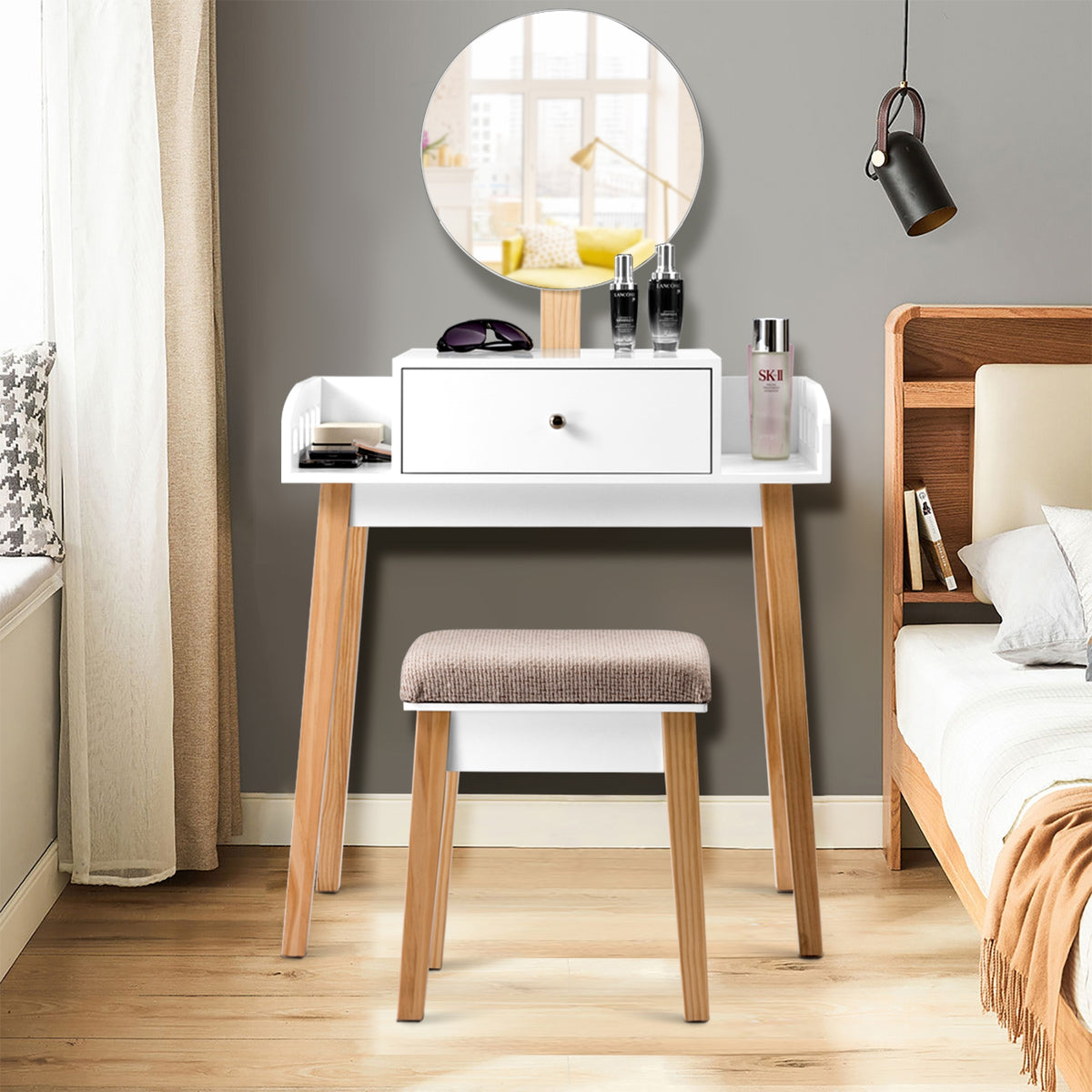 Wooden Makeup Dressing Table with Mirror & Drawer