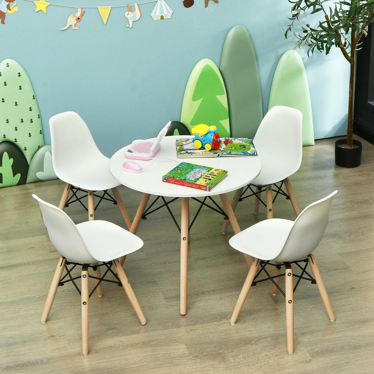 Children's White Wooden Leg Chair Set - 4 Pieces, Kids' Dining & Playroom Seating