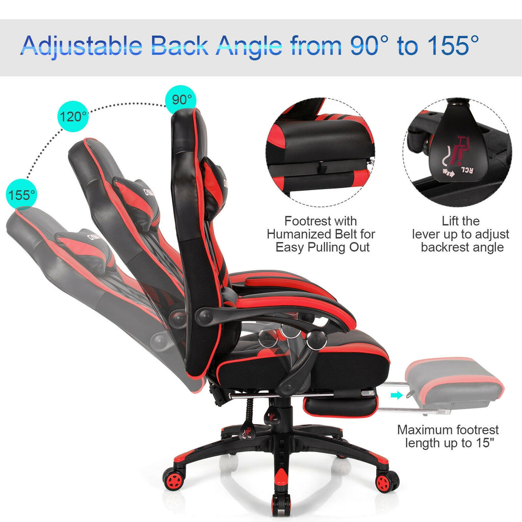 Adjustable Gaming Chair with Footrest, Red
