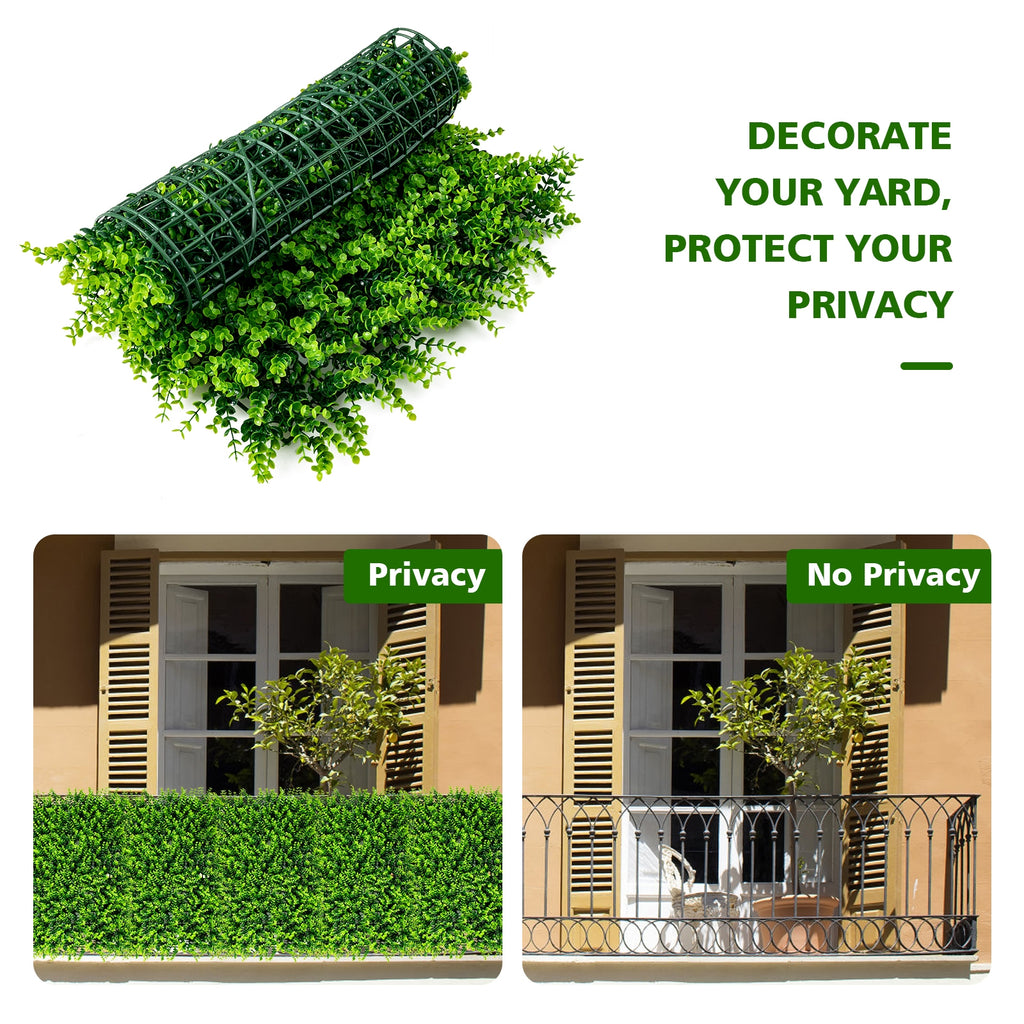 Artificial Eucalyptus Hedge Fence Panels - 16x24 Inch Privacy Screen Set of 12