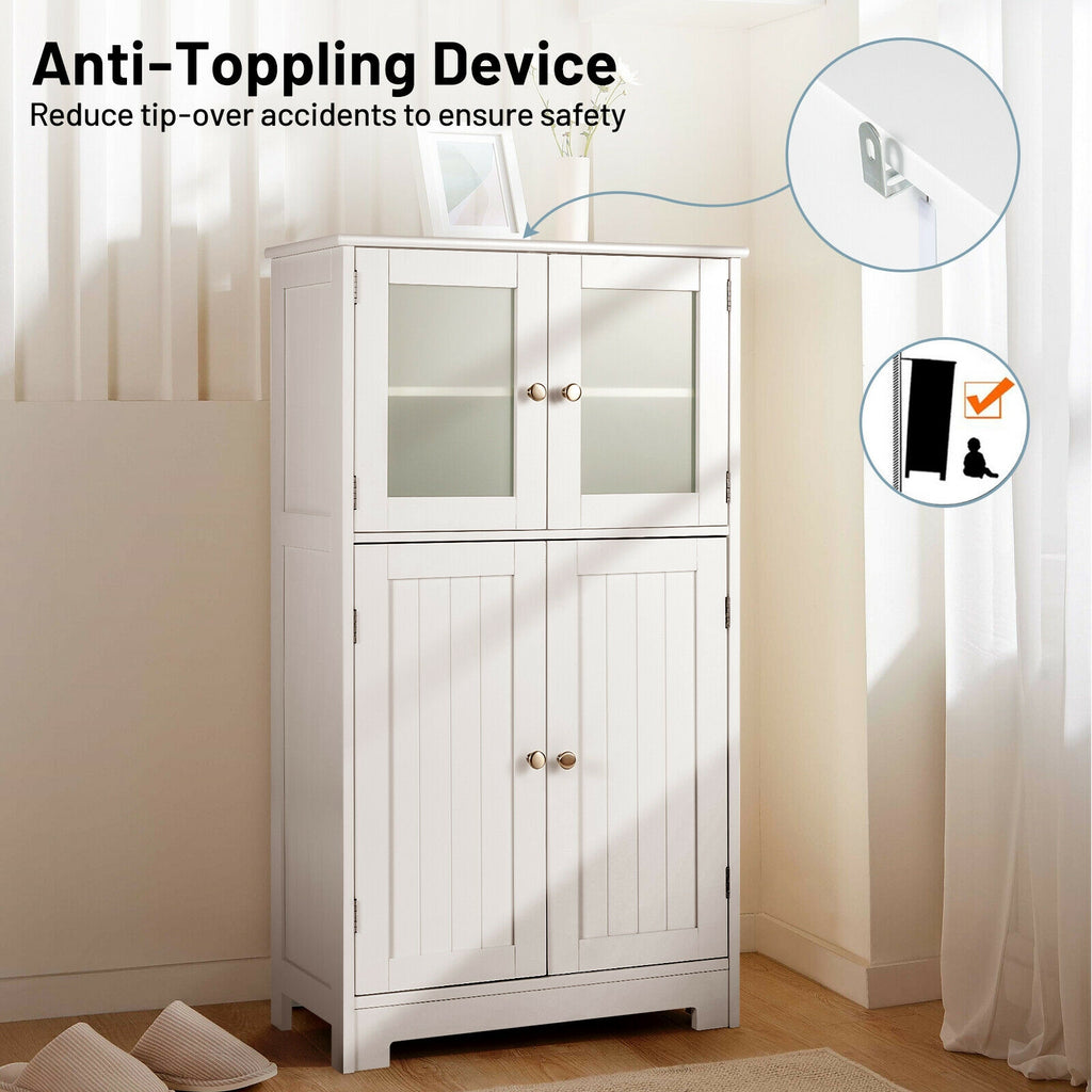 Bathroom Floor Storage Cabinet with Glass Doors and Adjustable Shelf