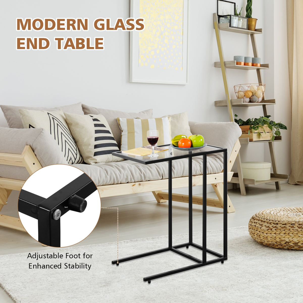 Sofa End Table Coffee Side Table - Glass Top