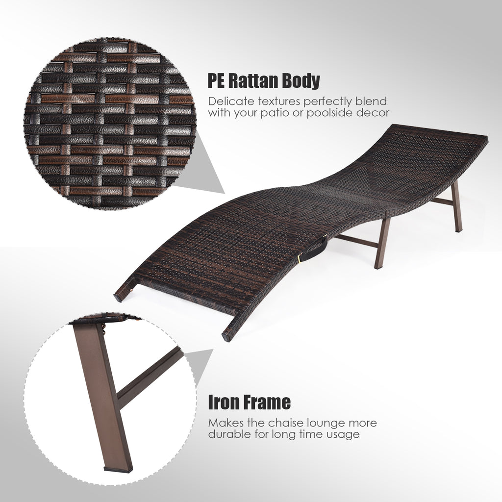 Folding Patio Lounge Chair with Wicker - Red