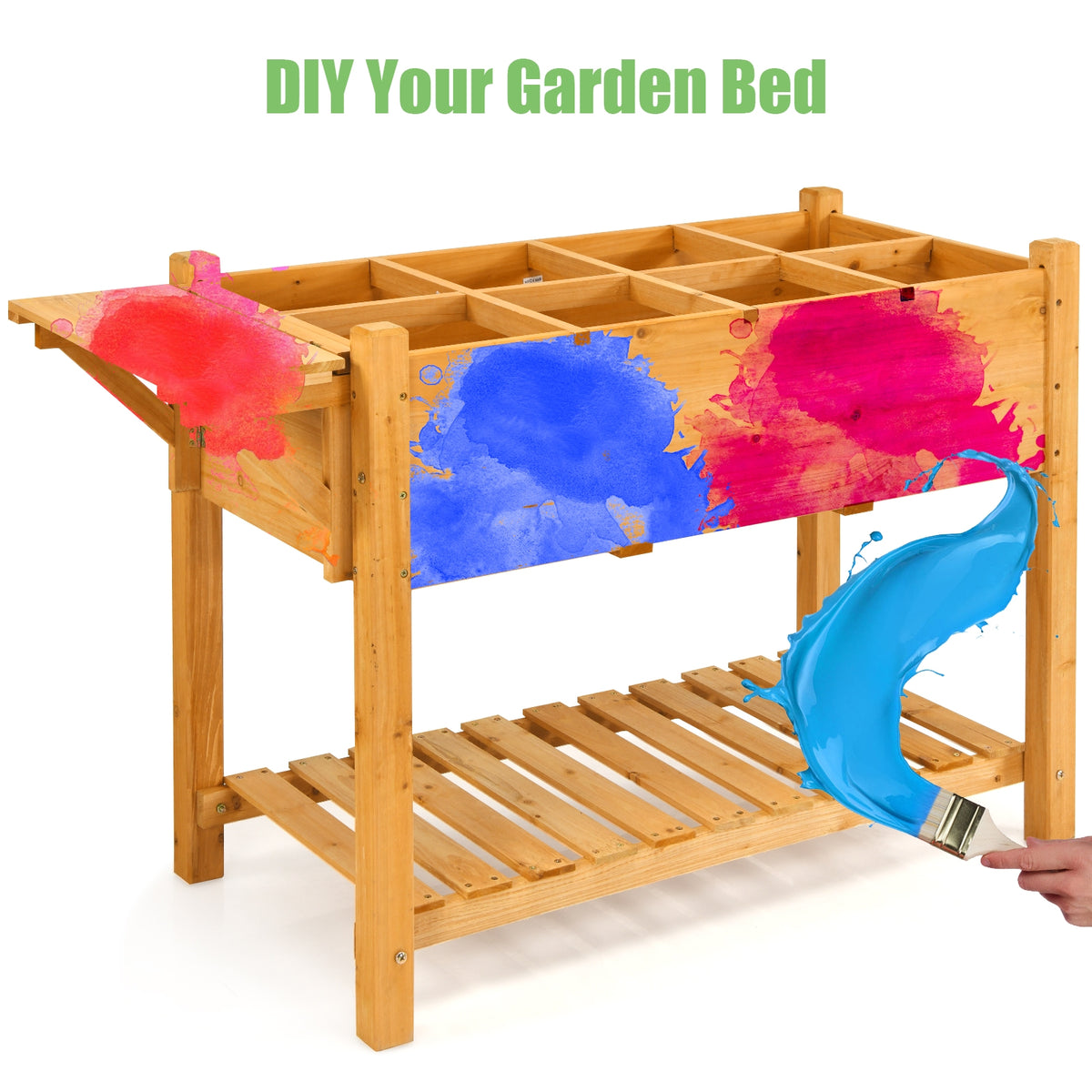 Elevated Planter Box Kit with 8 Grids & Folding Tabletop