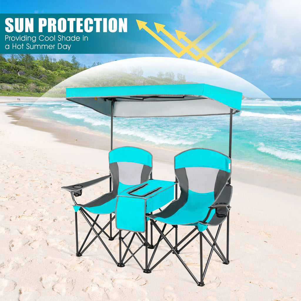 Portable Folding Camping Chair with Canopy - Turquoise