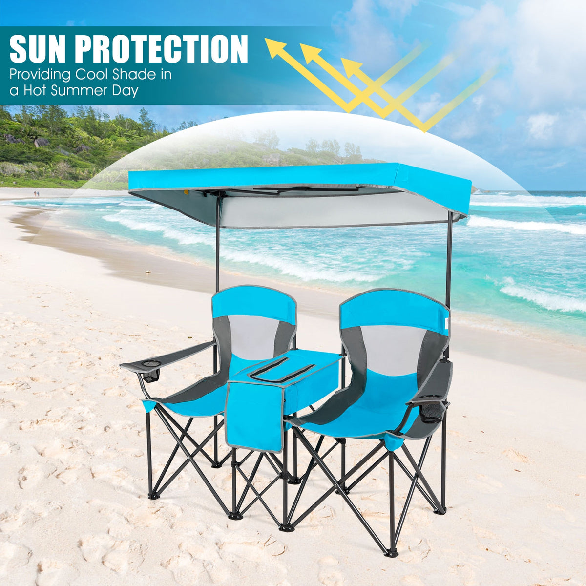Folding Camping Chair with Canopy and Cup Holder - Blue