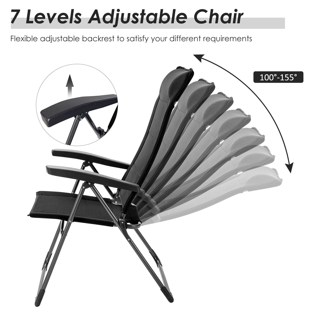 2 Pieces Portable Patio Folding Dining Chairs with Headrests Adjust