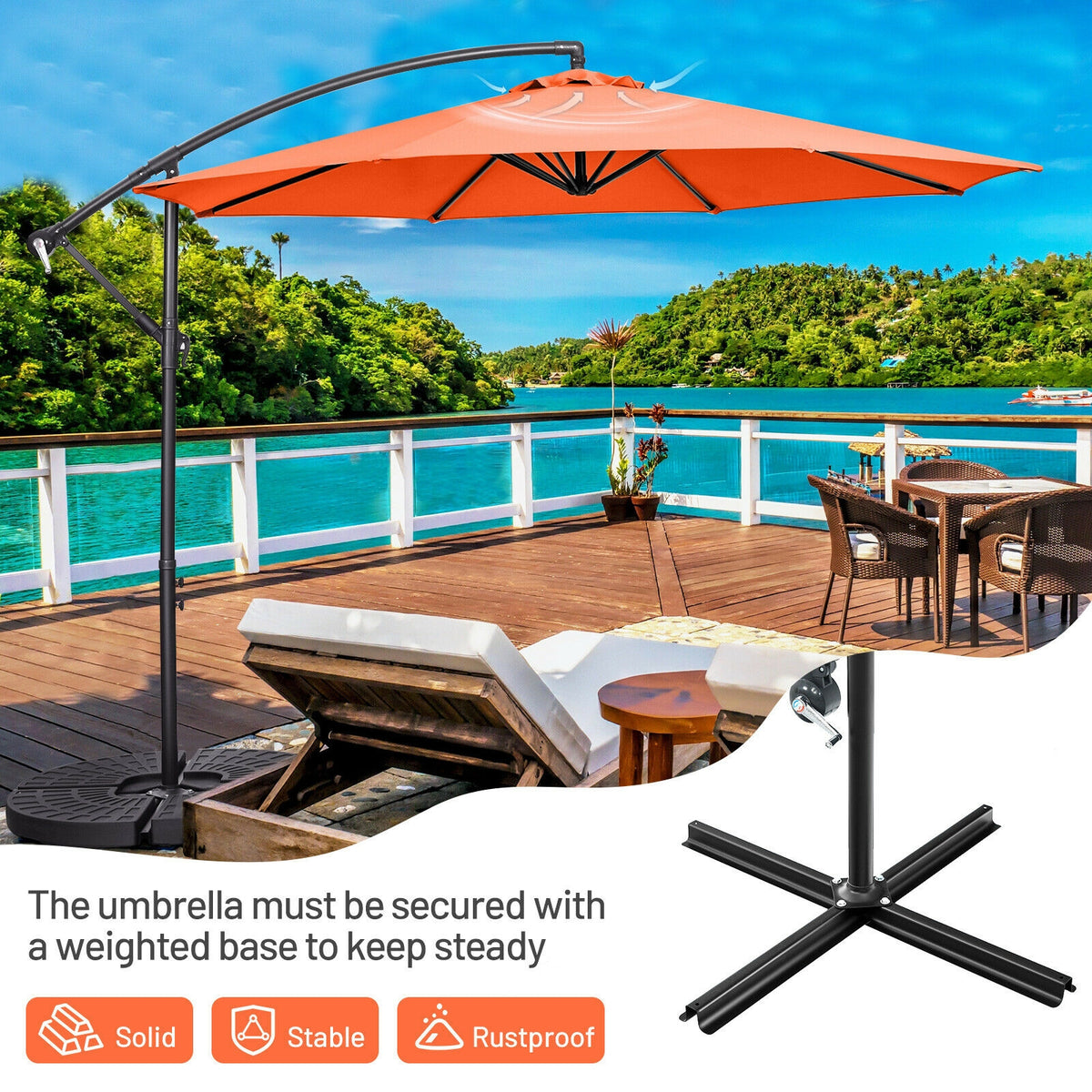 10 x 8 Feet Cantilever Umbrella with 8 Ribs - Orange
