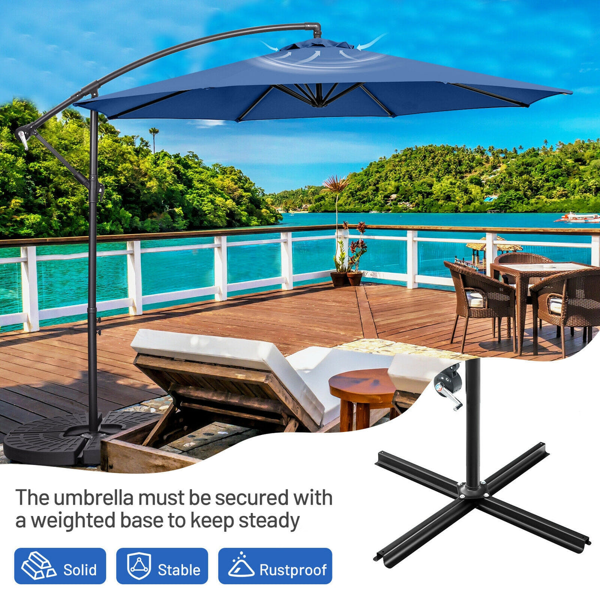 10 x 8 Feet Cantilever Umbrella with 8 Ribs - Blue