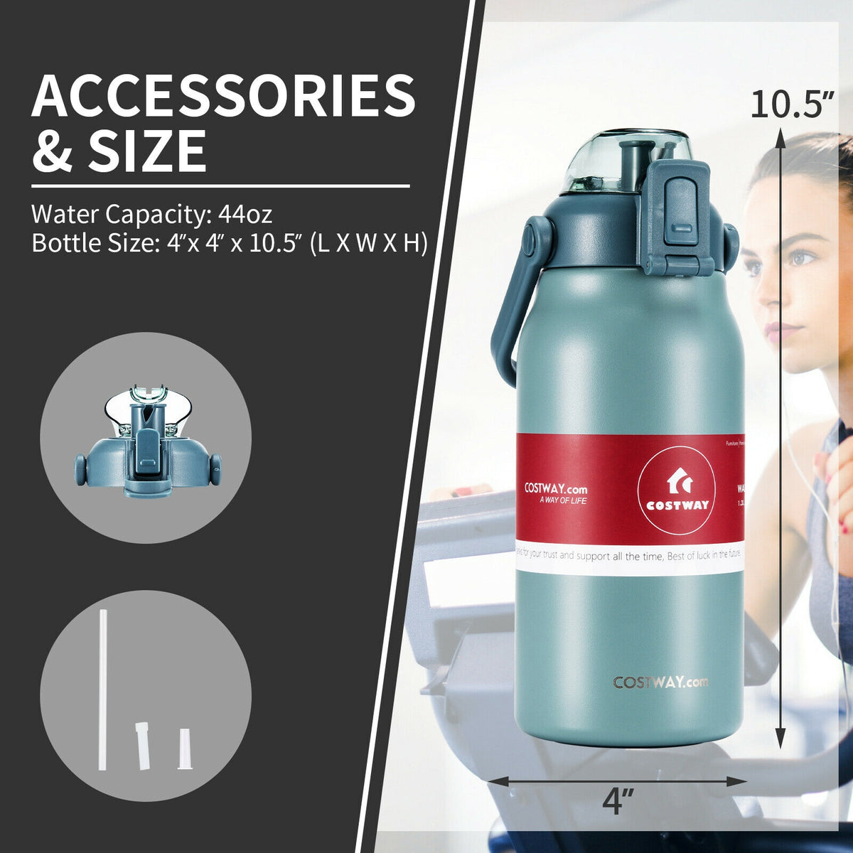 44oz Vacuum Insulated Leakproof Stainless Steel Sports Water Bottle