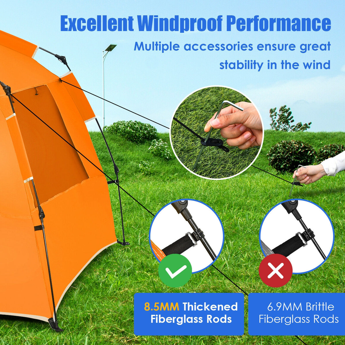 Pop-Up Beach Tent 3-4 Person UPF 50+ Sun Shelter – Orange