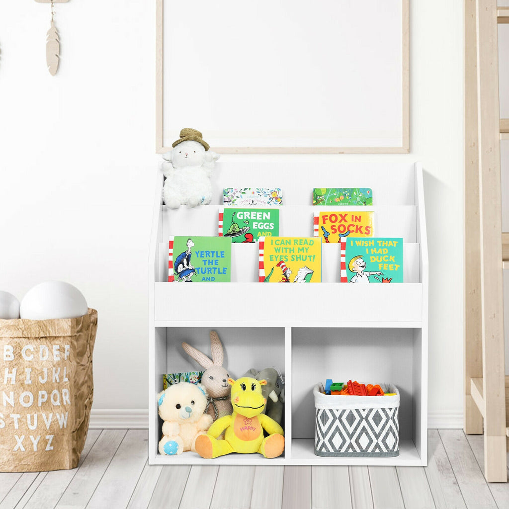 Kids Wooden Bookcase Toy Storage Cabinet - White, 3-Tier Organizer for Children
