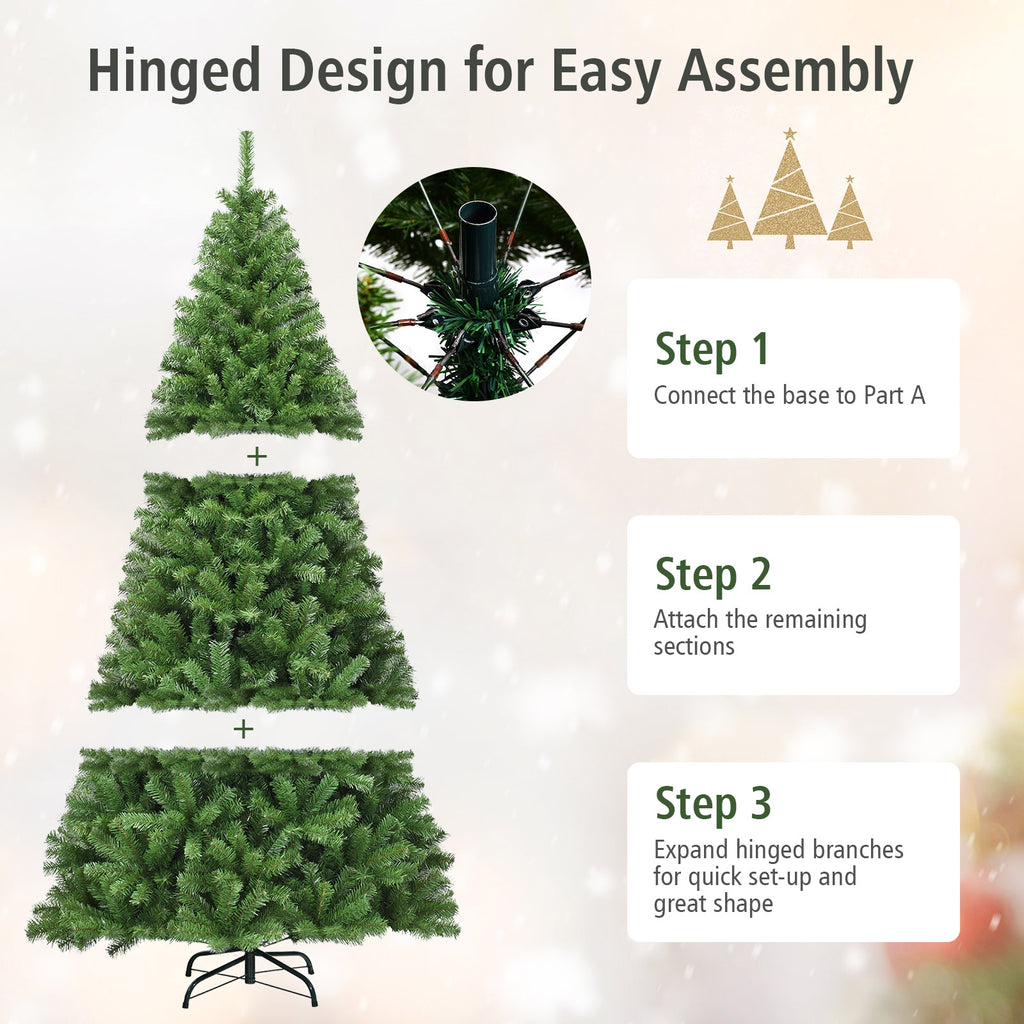 6 Ft Artificial Christmas Tree with Hinged PVC & Metal Stand - Costway