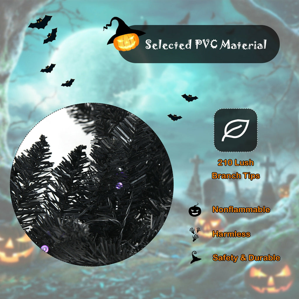 9 Feet Pre-lit Halloween Christmas Garland with Purple LED Lights - Black Theme, Waterproof, Timer, Costway