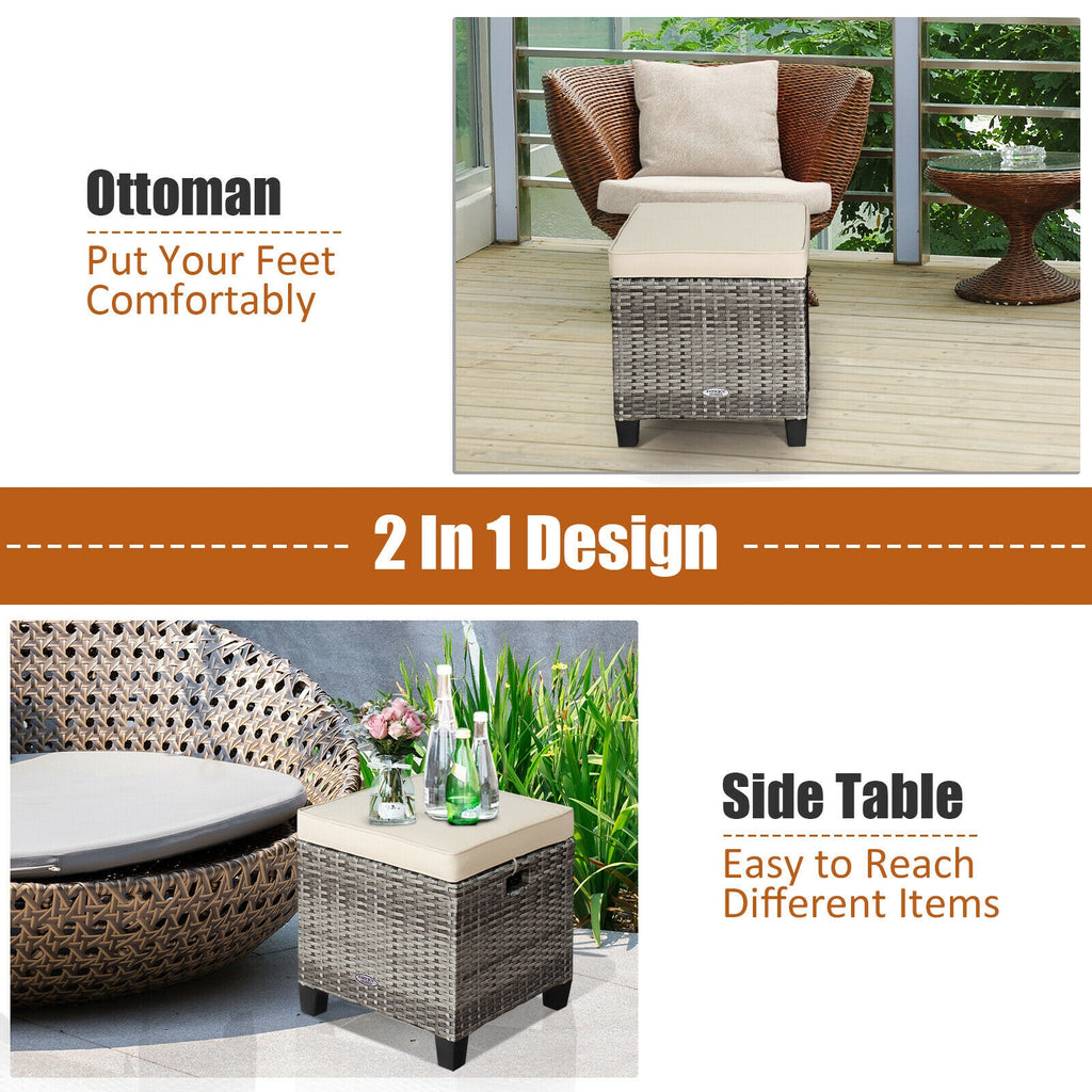 2 Pieces Patio Rattan Ottoman Seat with Removable Cushions