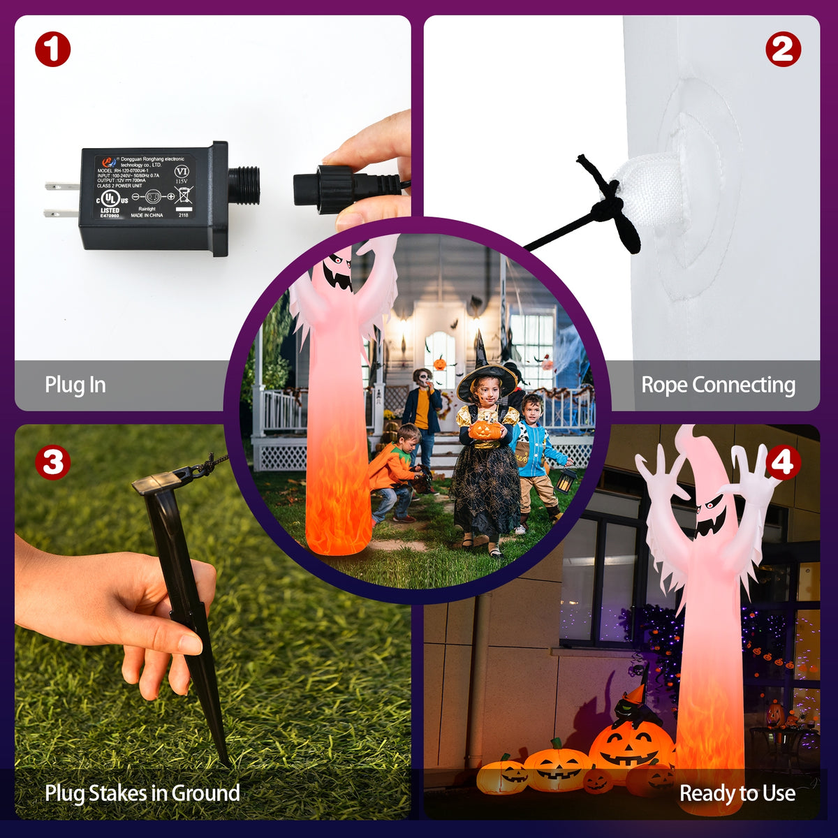 12 Feet Halloween Inflatable Ghost with Flame LED Lights - Yard Decor