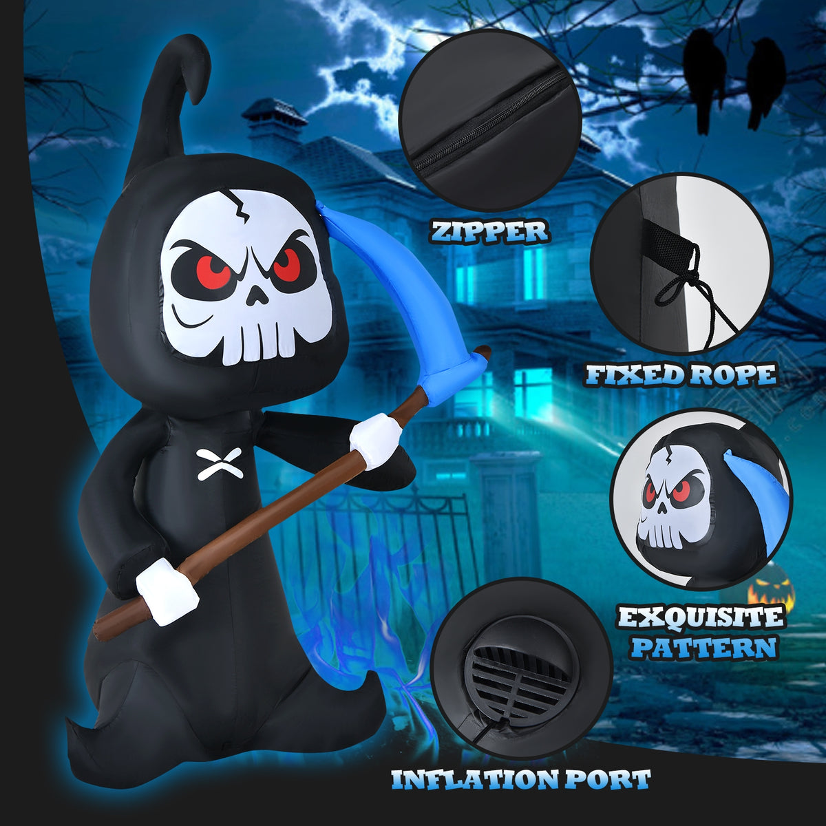 6 Feet Halloween Inflatable Ghost Decorations with Built-in LED Lights - Costway