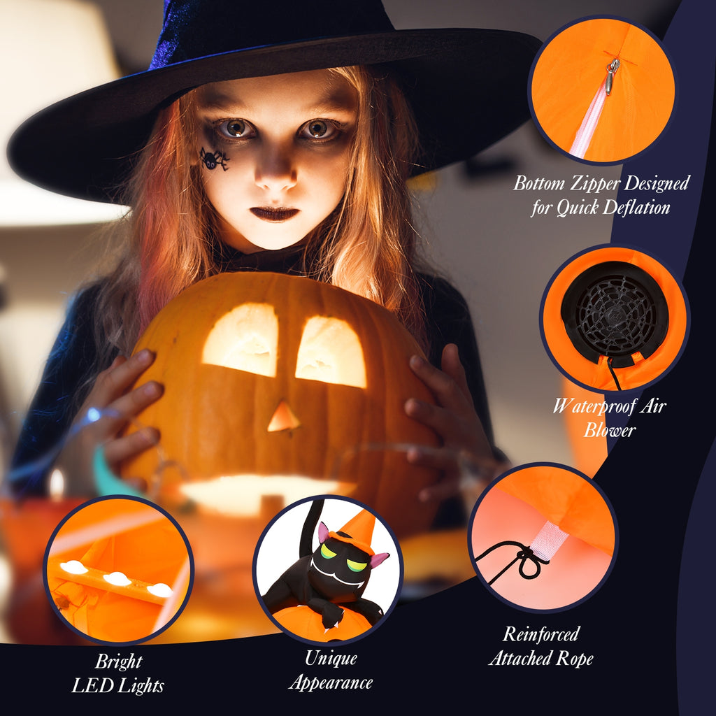 Halloween Inflatable Pumpkin Combo with Witch and Black Cat - 7.5 Feet, Includes Variation of 7 Pumpkins with Cat