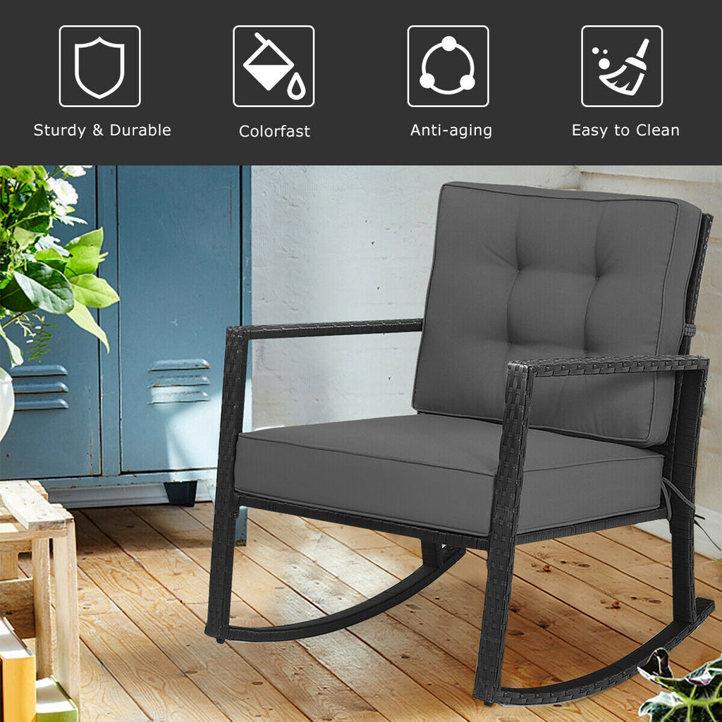 Rattan Rocking Chair with Cushion, Gray