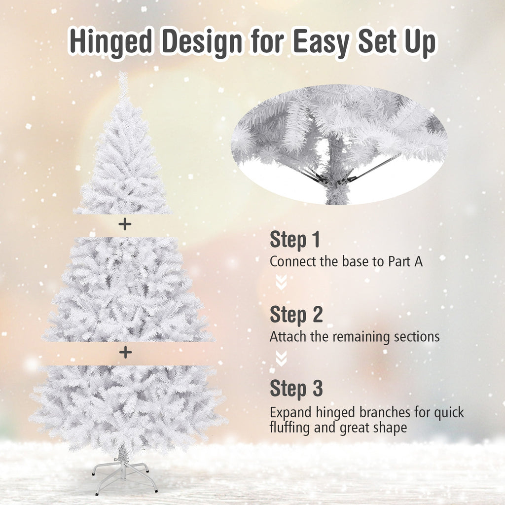 7.5 ft White Artificial Christmas Tree with Metal Stand - Foldable, Realistic Branches