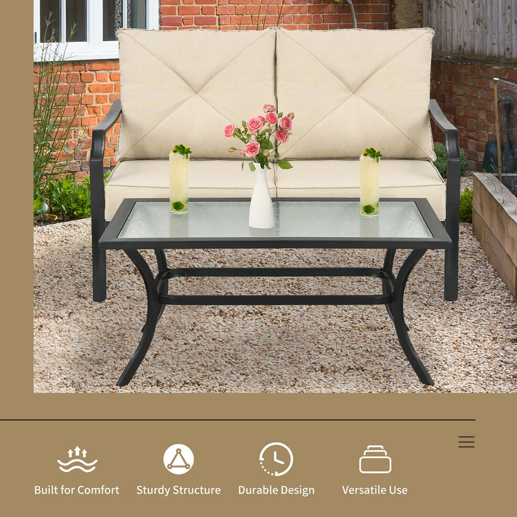 2 Pieces Patio Outdoor Cushioned Sofa Bench with Coffee Table