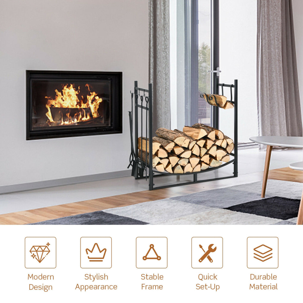 30-Inch Firewood Rack with 4-Tool Set & Kindling Holders