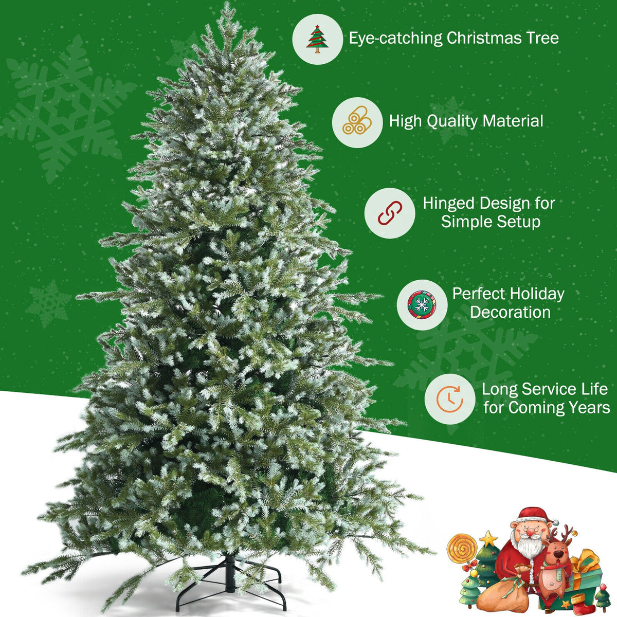 8Ft Hinged Artificial Christmas Tree with Dense PE PVC Tips & Metal Base